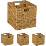 Relaxdays Aufbewahrungskorb, 4er Set, Wasserhyazinthe, Kleidung, Spielzeug, 30x30x30 cm, geflochtener Regalkorb, Natur