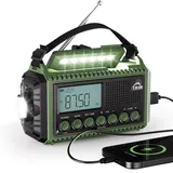 AM/FM/SW Kurbelradio mit 12000mAh Akku Wiederaufladbare, Tragbare Camping Radio mit Taschenlampe & Leselicht, Notfallradio Typ C Anschluss, SOS-Alarm Dynamo Radio für Wandern, Outdoor