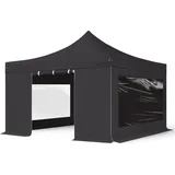 4x4 M Faltpavillon, Premium Stahl 40mm, Seitenteile Mit Panoramafenstern, Schwarz