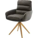 DeLife Esszimmerstuhl Abelia-Flex mit Armlehnen Mikrofaser Anthrazit Vintage Holzgestell kantig Natur,