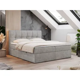 MKS Meble Boxspringbett 120x200 mit Bettkasten, Bett mit Multipocket - Matratze H4 Topper, Polsterbett 120x200 mit Bettkasten Kopfteil, Boxspringbett mit Mat... - Hellgrau