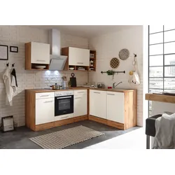 Küche Küchenzeile Küchenblock  Winkelküche Eiche Weiß Hilde 220x172 cm Respekta