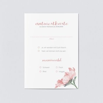 Antwortkarten Hochzeit (5 Karten) selbst gestalten, Zarte Blüte eins, in Rosa - Rosa