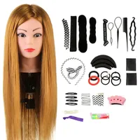 NEVERLAND Friseurkopf 24 Zoll 50% Echthaar Trainingsköpfe für Friseure Übungskopf Friseursalon Puppenkopf Friseur Mannequin kopf mit Tischhalter + Haar Styling Braid Set