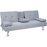 Mendler 3er-Sofa HWC-F60, Couch Schlafsofa Gästebett, Tassenhalter verstellbar 97x166cm ~ Textil, hellgrau