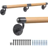 Dolibest Handlauf Holz, 150cm Handlauf Treppe Innen Holz Buche Runde Wandhandlaufe Geländer Treppengeländer 3.8cm Rutschfest Sicherheithaltegriff Barrierefreie für Jüngere/ältere