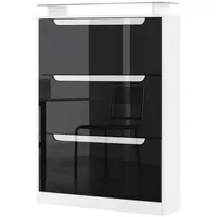 Vladon Schuhschrank, Schwarz Hochglanz, Holzwerkstoff, 89x128x23 cm, Garderobe, Schuhaufbewahrung,