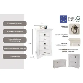 Home Affaire Kommode HOME AFFAIRE "Rustic", weiß, B:48cm H:81cm T:38cm, Sideboards, Kommode, Breite 48cm, aus massiver Kiefer, 5 Schubladen, FSC-zertifiziert
