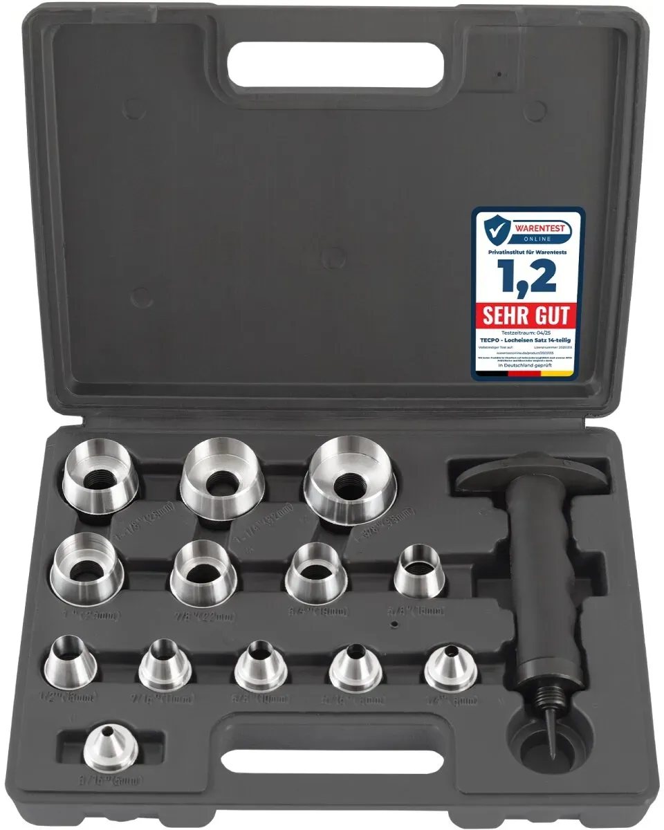 TECPO Henkel Locheisen Satz 14-teilig Locheisen Set metrisch und...