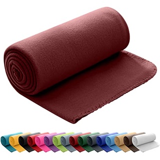 wometo Polar Fleecedecke oekoTex 130x160 ca. 400g mit Anti-Pilling und Kettelrand weinrot dunkelrot