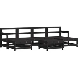 vidaXL 7-tlg. Garten-Lounge-Set mit Kissen Schwarz Massivholz