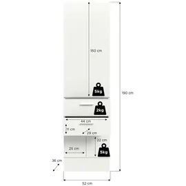 xonox.home Garderobenpaneel Vaga 52 x 190 x 36 cm Weiß