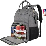 MATEIN Damen Laptop Rucksack 15,6 Zoll mit Isoliertes Kühlfach, Kühlrucksack mit USB Ladeanschluss, Wasserdicht Kühltasche Lunch Tasche für Frauen Herren Arbeit Business, Grau
