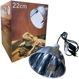 TropicShop - Terrarium Lampe Alu als Rotlichtlampe Wärmelampe mit Keramikfassung E27 Fassung Terrarium Beleuchtung, klemmbar o. hängend, Lampenschirm Innen-Reflektor Ø 22cm - bis 150 Watt