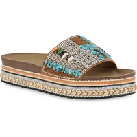 VAN HILL Damen Pantoletten Plateau Strass Trendy Schuhe 214458