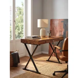 KADIMA DESIGN Schreibtisch Sheesham, X-förmiges Metallgestell, Schublade. 120x55x78 cm