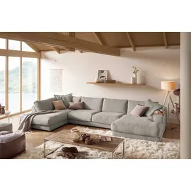 KAWOLA Wohnlandschaft U-Form Madeline Cord Longchair rechts steingrau