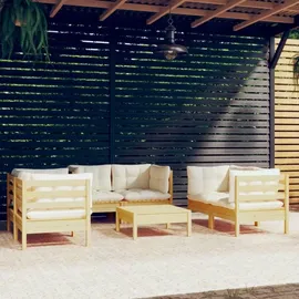 vidaXL Garten-Lounge-Set 7-tlg. creme Kiefer