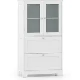 Costway Badezimmerschrank 2 Schubladen 2 Glastüren 80 x 30 x 80 cm Weiß Holz