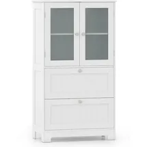 Costway Badezimmerschrank 2 Schubladen 2 Glastüren 80 x 30 x 80 cm Weiß Holz