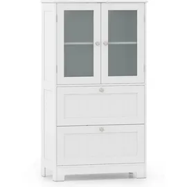 Costway Badezimmerschrank 2 Schubladen 2 Glastüren 80 x 30 x 80 cm Weiß Holz