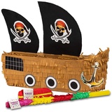 Trendario Pinata Set Piratenschiff, Pinjatta + Stab + Augenmaske, Ideal zum Befüllen mit Süßigkeiten und Geschenken - Piñata Piraten Schiff für Kindergeburtstag Spiel, Geschenkidee, Party, Hochzeit