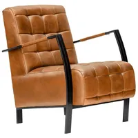 Massivmoebel24 Sessel Echtleder 64 x 83 x 76 cm Cognac mit Armlehnen und Metallbeinen