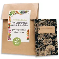 Große Samentütchen, Flachbeutel, Mini-Geschenktüte zum Selbstbefüllen und Beschriften für eigenes geerntetes Saatgut, Geschenke, Globuli - 100 Stück aus braunem, bedrucktem Packpapier