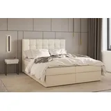 moeblo Kontinentalbett, Boxspringbett, Bett mit bettkasten, Bonell-Matratze und Topper, Doppelbett - Boxspringbett 05 - 160x200 - Beige - Hugo 01 - Beige