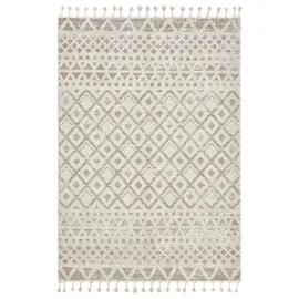 OTTO home Teppich OTTO HOME "Ribeyret" Gr. 1, beige, B:60cm H:11mm L:90cm, Kunstfaser, Teppiche, Fransenteppich Teppich, mit Fransen, Hoch-Tief-Struktur, Woll-Look, Boho-Style, Wohnzimmer