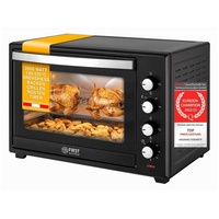 TZS FIRST AUSTRIA Minibackofen Pizzaofen, 2000W, 60L, mit Innenbeleuchtung, Umluft-Funktion, Drehspieß für 2 Hühnchen, Mini Backofen, herausnehmbares Krümelblech schwarz