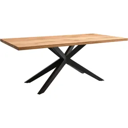 Esstisch MUSTERRING "Tiama", barock natur, schwarz, natur, B:200cm H:76,5cm T:100cm, Tische, mit fester Platte in Barock-Eiche massiv, 40mm, Eisengestell schwarz