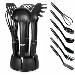 BEM 6tlg. Küchenutensilien Kochlöffel Küchenhelfer Set mit Pfannenwender Suppenkelle Spaghettilöffel Nudellöffel Schaumlöffel Schneebesen + Behälter