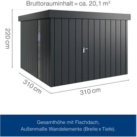 Hörmann Metall-Gerätehaus Juno JFD14 M-Sk 7016) 1-flg R F Flachdach