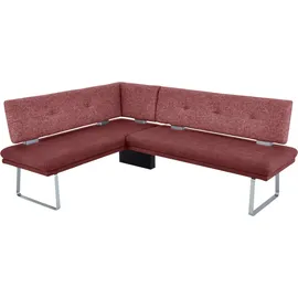 K+W Komfort & Wohnen "Giacomo II Esszimmerbank", rot (bordeaux, coral), B:207cm H:91cm T:65cm, Sitzbänke, Eckbank, Flachstahlkufe in edelstahlfarbig lackiert, Rücken und Sitz gesteppt
