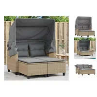 vidaXL Gartensofa 2-Sitzer mit Dach und Hockern Beige Poly Rattan