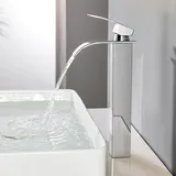CECIPA Wasserhahn Bad Hoch, Waschtischarmatur Wasserfall, Armatur Badezimmer Edelstahl, Waschbecken Armaturen Mit Warm Und Kalt Wasser, Einhebelmischer Mischbatterie, Wasserauslaufhöhe 245 mm, Chrom