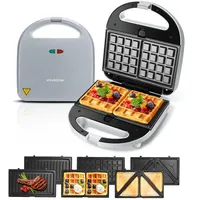 Aigostar 3-in-1-Kombi-Waffeleisen Rubik - Sandwichtoaster Kontaktgrill, 3 Grillplatten Sandwich Maker, 750,00 W, Beidseitiges Grillen, Automatisches Thermostat grau