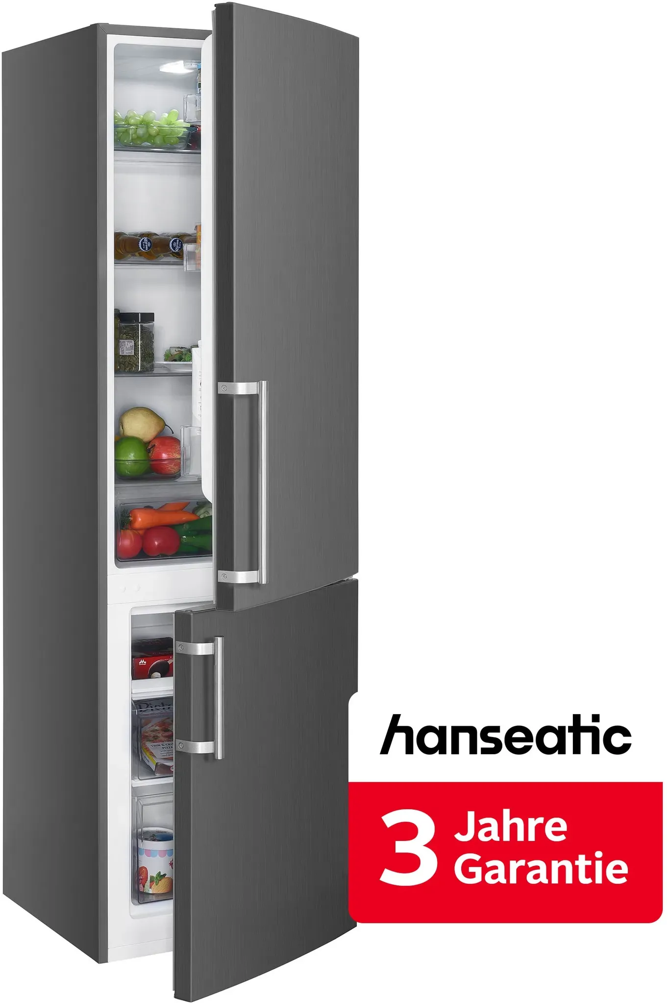 HANSEATIC Kühl-/Gefrierkombination, Energieeffizienz: D (A-G), silber (edelstahl optik), Rechtsanschlag, wechselbar, Kühlschränke, inkl. 3 Jahre Herstellergarantie