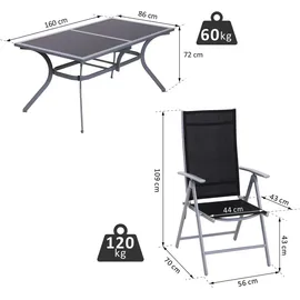 Outsunny Gartengarnitur 7-tlg. schwarz/silber