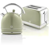 SWAN STP7050GNEU Retro Set Frühstück, Wasserkocher 1,8L Kabellos, 2 Breitschlitz-Toaster, Vintage, Grün, 850W