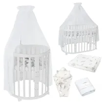Waldin Babybett OWAL Kinderbett 7in1 mit Matratze, mitwachsendes Kinder-Bett