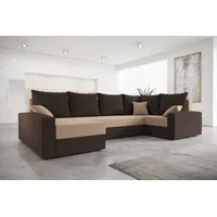 Roe Furniture | Ecksofa 301 cm - U-Form Rechts - CHIEVO LONG - Braun und Beige - Schlafsofa mit Stauraum - Modernes Design - Sofabett - Couch - Braun/Beige