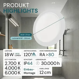 LUXULA LED Einbauleuchte 18W rund weiß