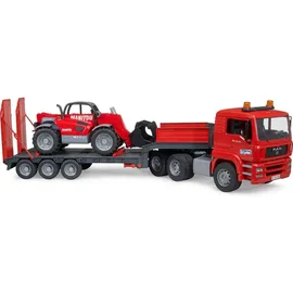Bruder 02774 - MAN TGA LKW mit Tieflader und Manitou Teleskoplader rot 1:16