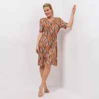 JERYMOOD HOMEWEAR Kleid, 1/2-Arm V-Ausschnitt Kordelzug in Taille leger weit