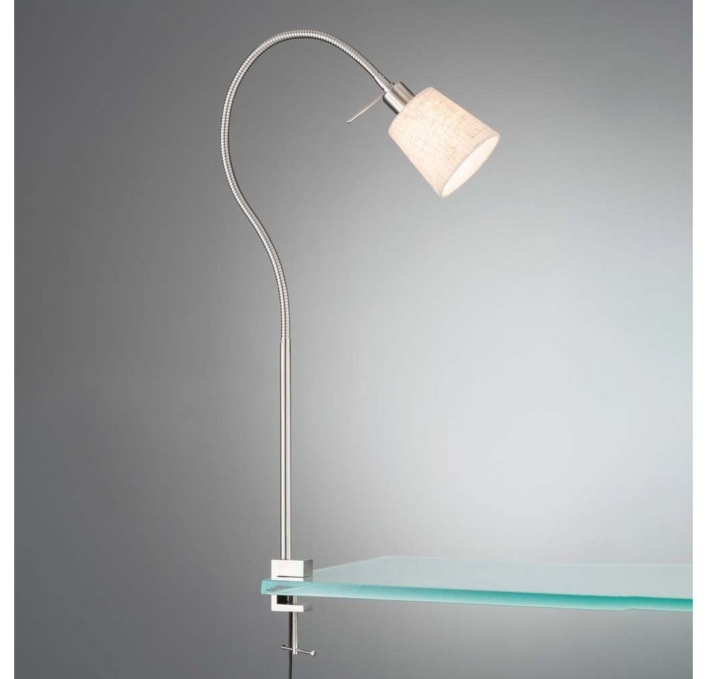 etc-shop LED Tischleuchte, Leuchtmittel nicht inklusive, Tischleuchte Klemmstrahler Schreibtischleuchte flexibel Textil silberfarben