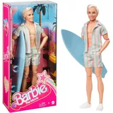 Barbie Ken-Puppe zum Barbie-Spielfilm mit gestreiftem Strand-Outfit in Pastellrosa und Grün, Surfbrett und weißen Turnschuhen - Weiß