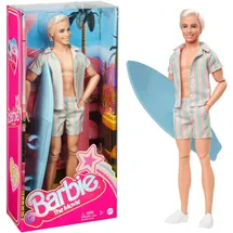 Barbie Ken-Puppe zum Barbie-Spielfilm mit gestreiftem Strand-Outfit in Pastellrosa und Grün, Surfbrett und weißen Turnschuhen - Weiß