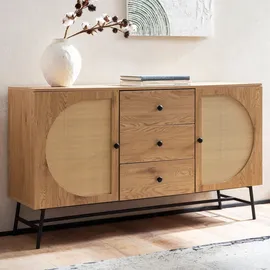KADIMA DESIGN Sideboard 140x80x40 cm Kommode Eiche-Dekor mit Rattan Geflecht | Gr.: onesize